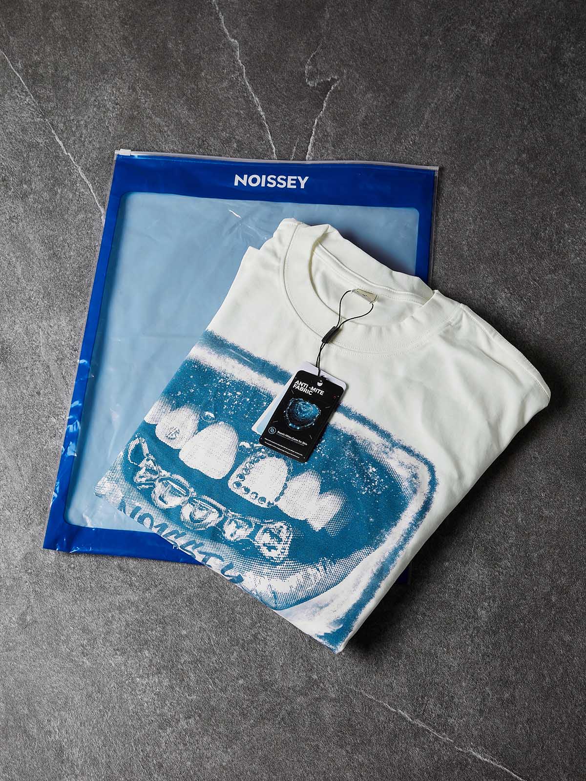 NOISSEY "Archival Grillz" Screen-Print Crewneck - Clean White 250G Heavyweight Oversized Long Sleeve