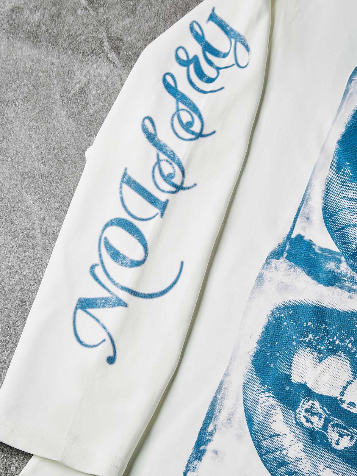 NOISSEY "Archival Grillz" Screen-Print Crewneck - Clean White 250G Heavyweight Oversized Long Sleeve