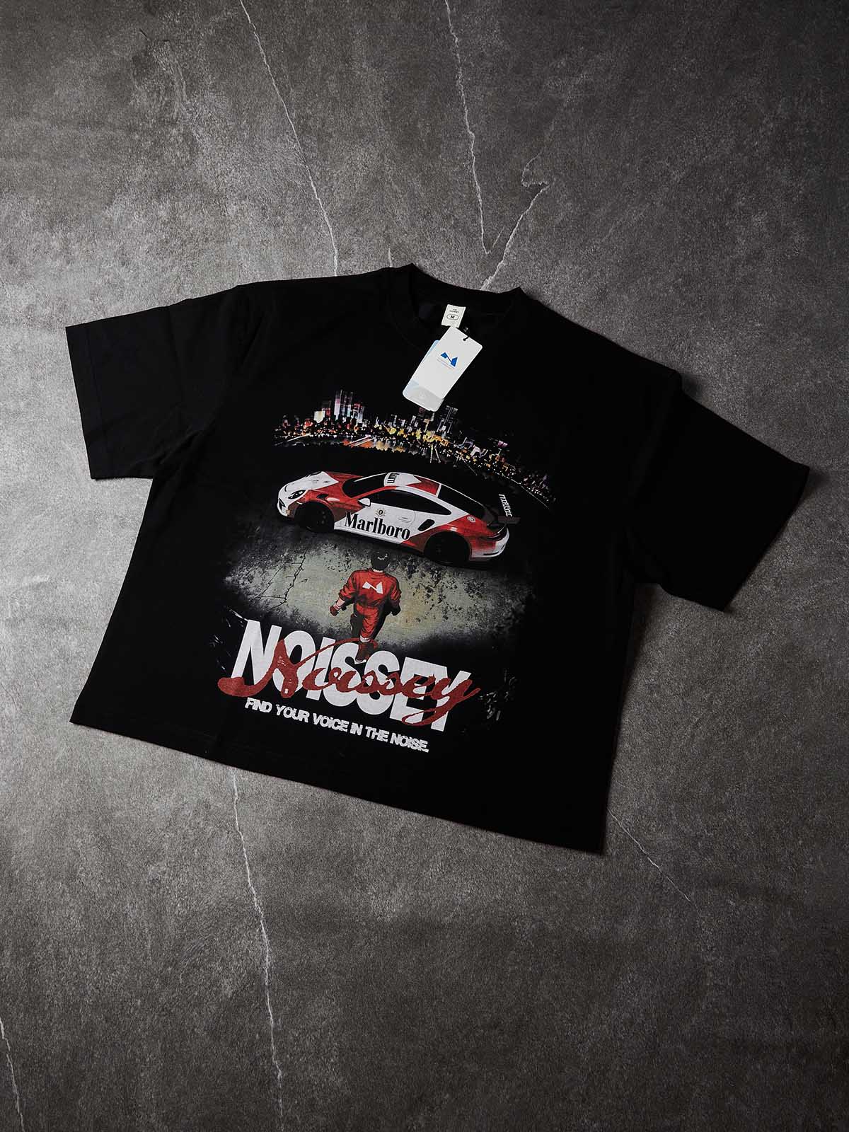 NOISSEY "Marlboro Racing" Black Tee - Boxy Graphic T-Shirt