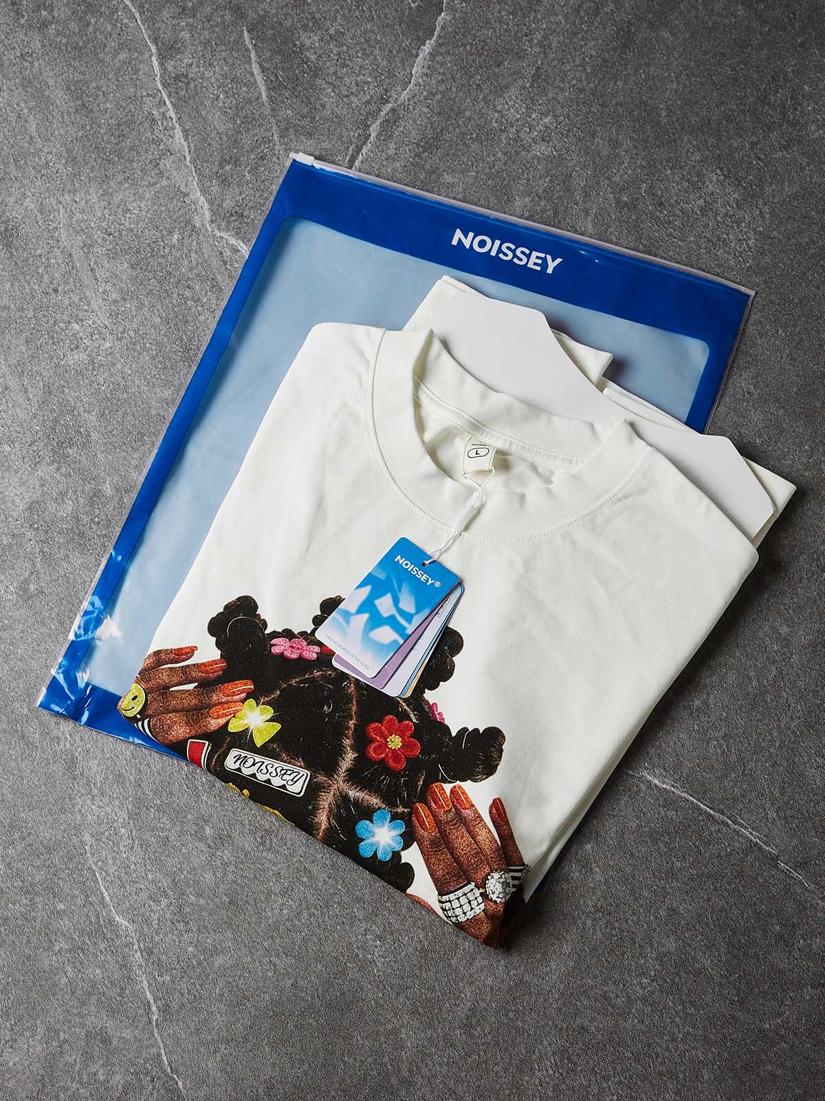 NOISSEY "American Braids" White Tee - Oversized Heavyweight Urban Graphic T-Shirt