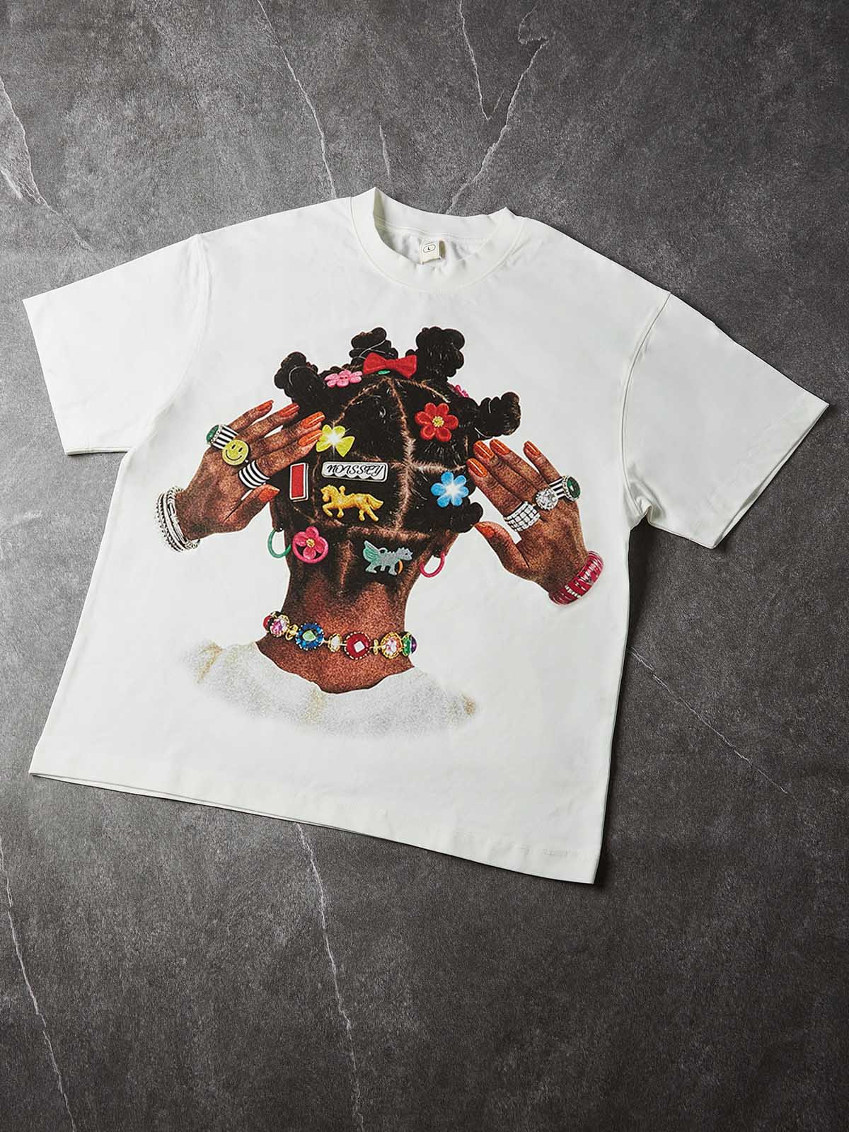 NOISSEY "American Braids" White Tee - Oversized Heavyweight Urban Graphic T-Shirt