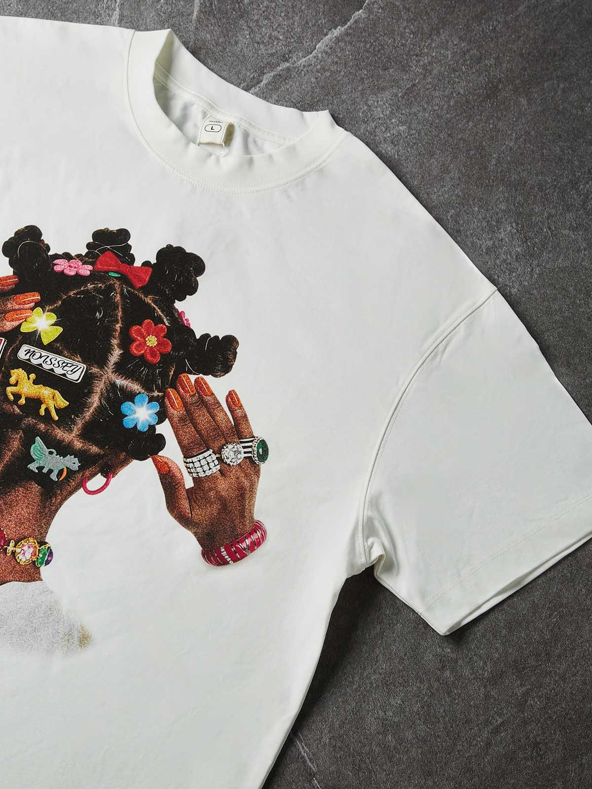 NOISSEY "American Braids" White Tee - Oversized Heavyweight Urban Graphic T-Shirt