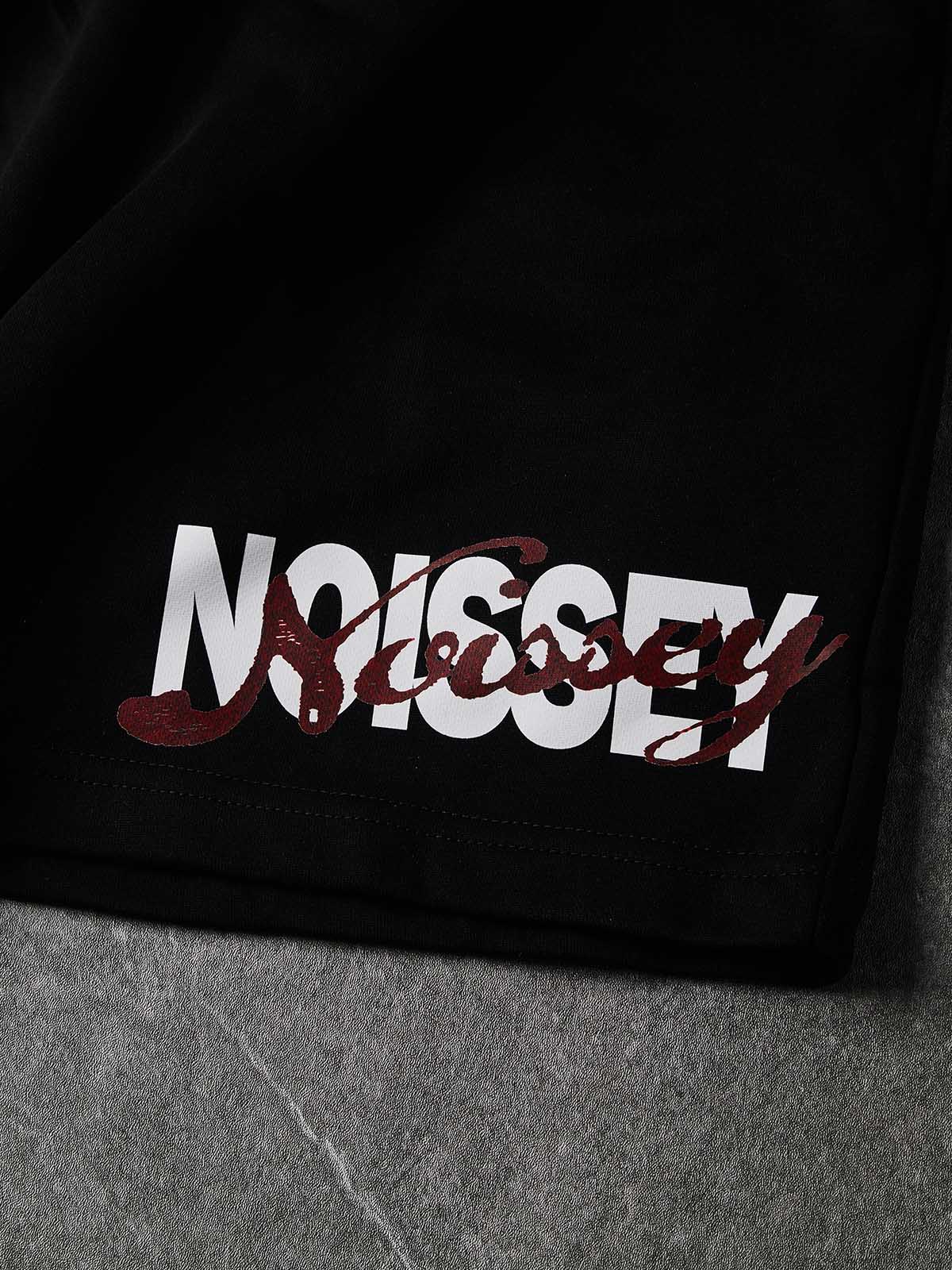 NOISSEY "Stacked Calligraphy" Shorts - Jet Black Heavyweight High-Street Loose Fit Sweat Shorts