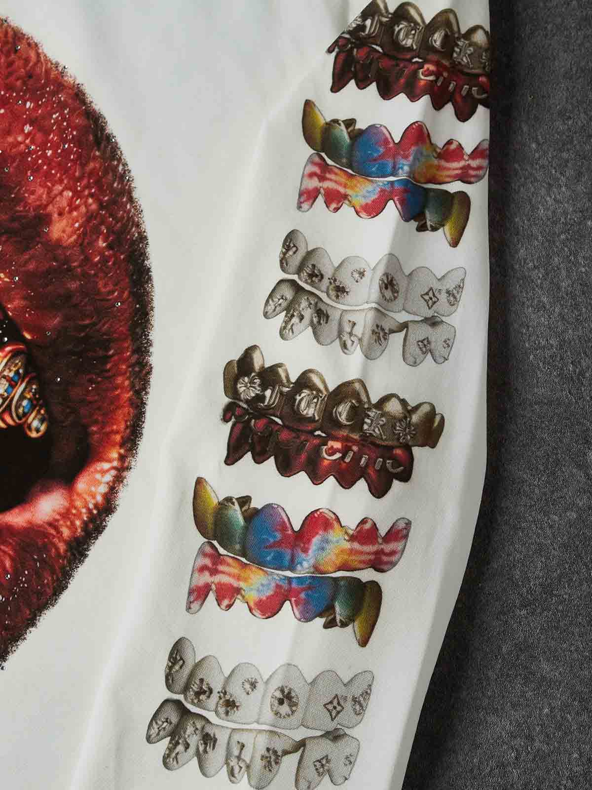 NOISSEY "Gemstone Grillz" White Sweatshirt - Rhinestone Graphic Pullover