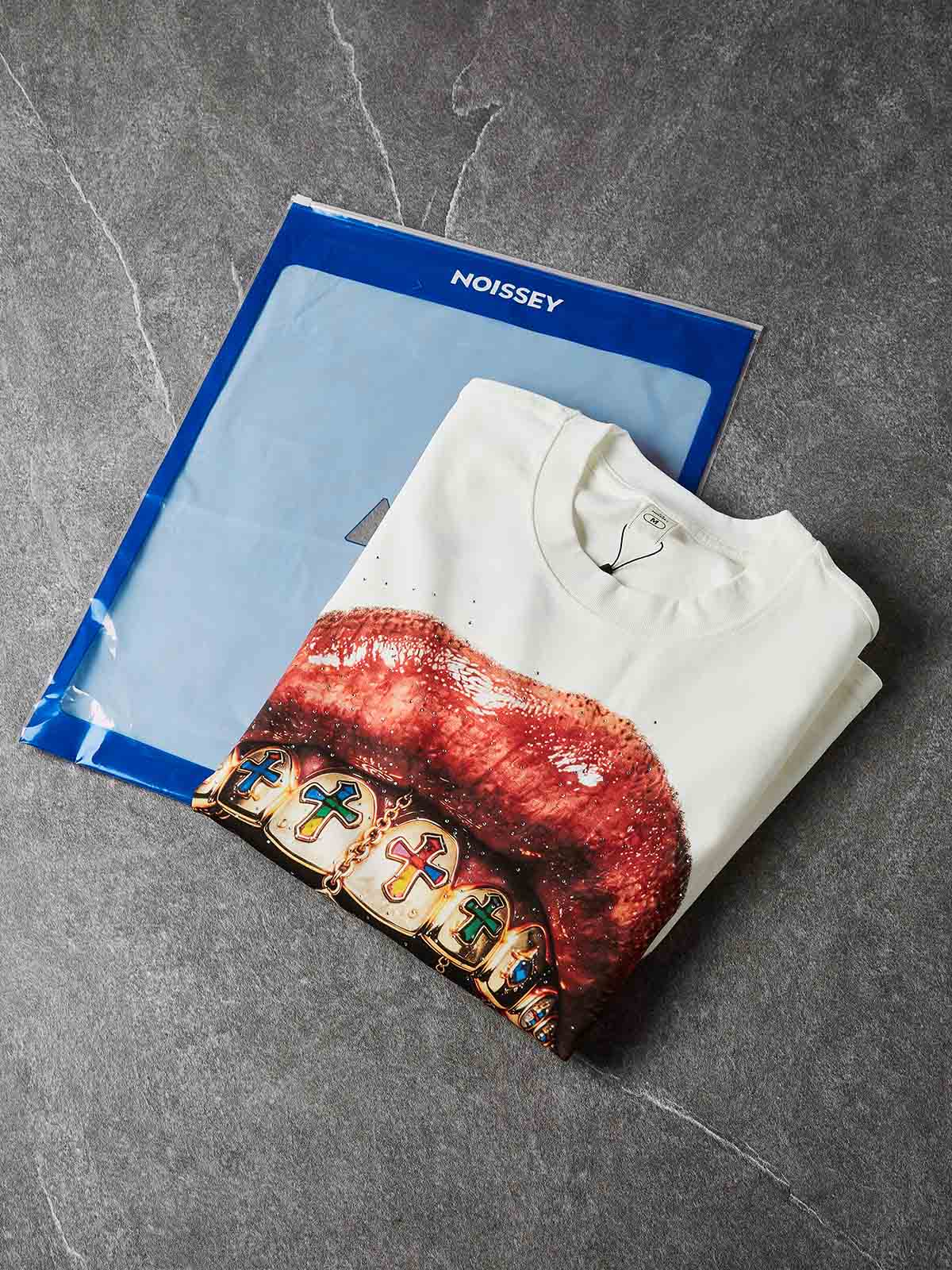 NOISSEY "Gemstone Grillz" White Sweatshirt - Rhinestone Graphic Pullover