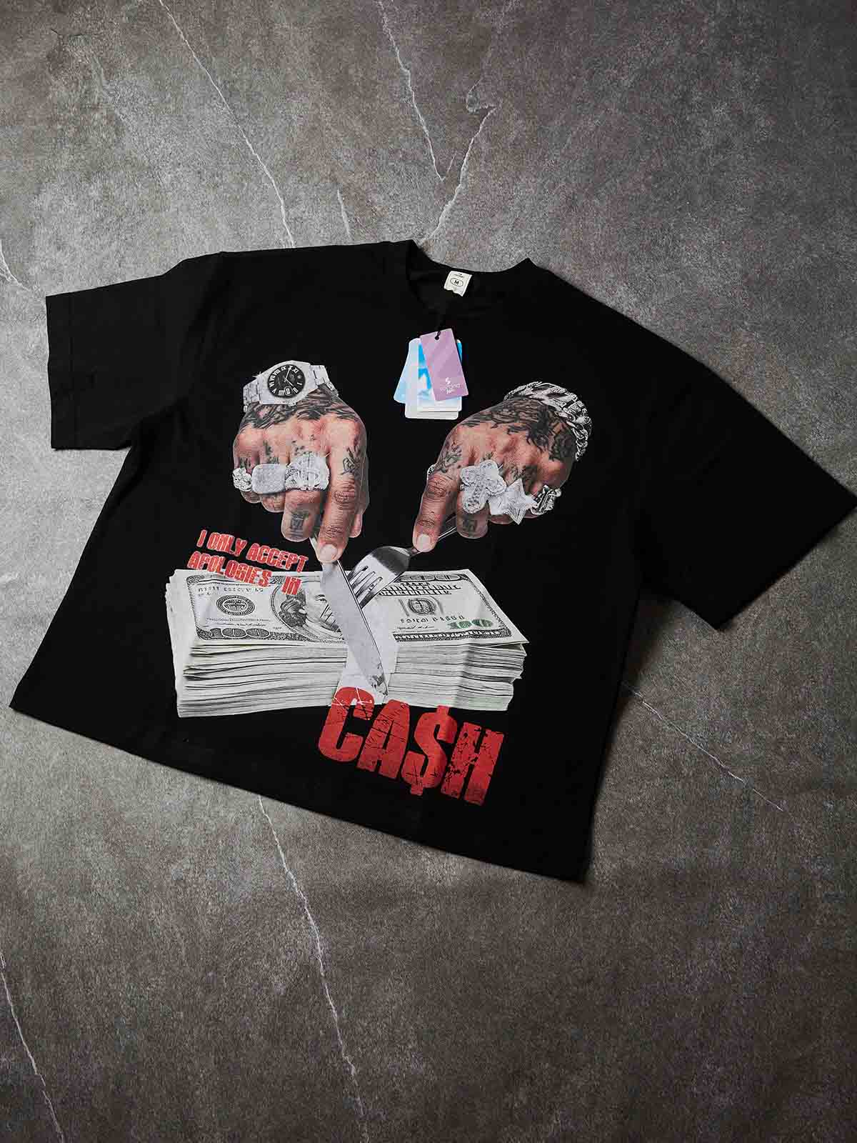NOISSEY "Cash Apology" Black Tee - Vintage Graphic T-Shirt
