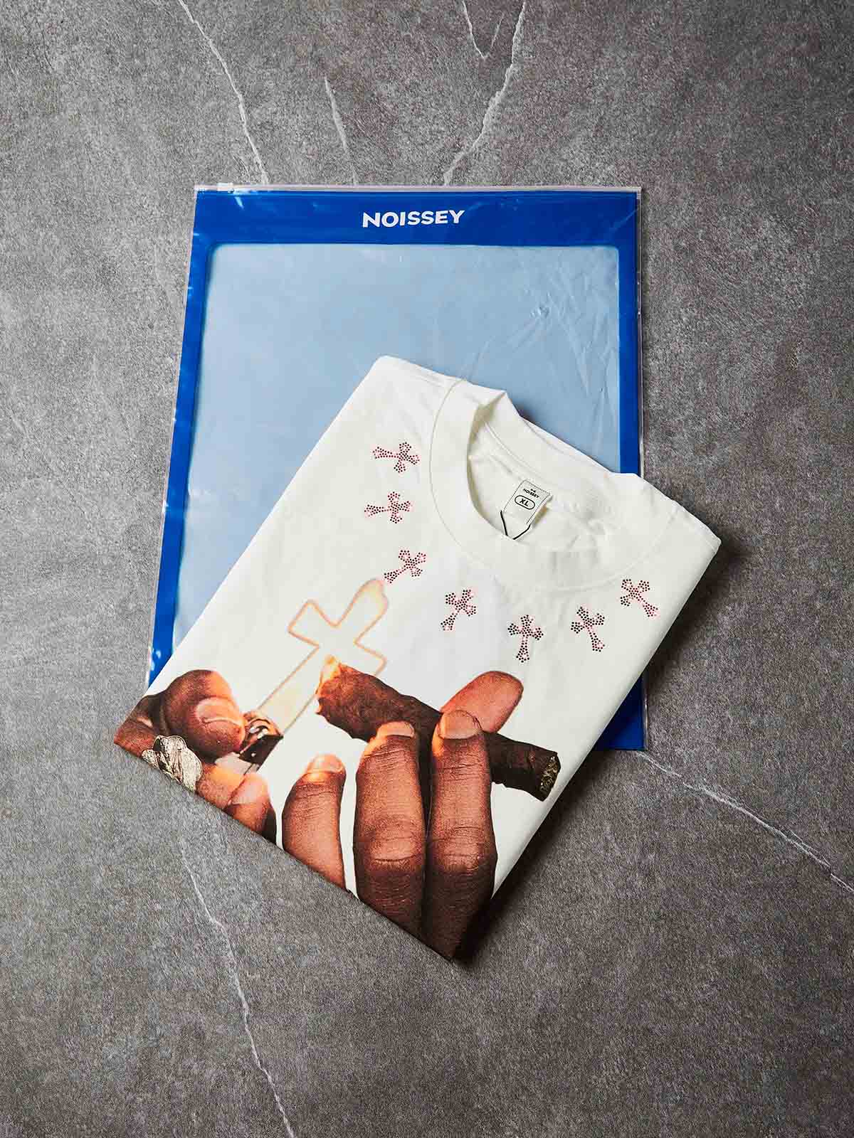 NOISSEY "Cuban Link Cigar" White Tee - Boxy Diamond T-Shirt