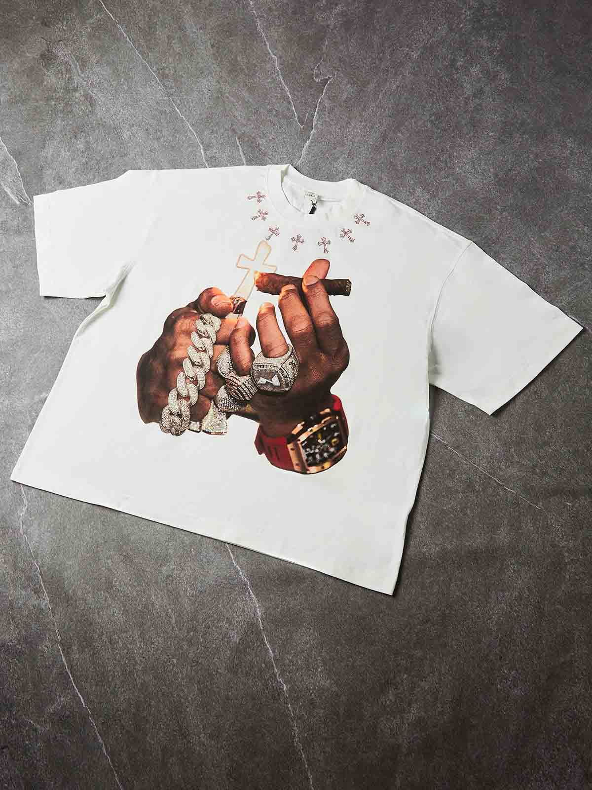NOISSEY "Cuban Link Cigar" White Tee - Boxy Diamond T-Shirt