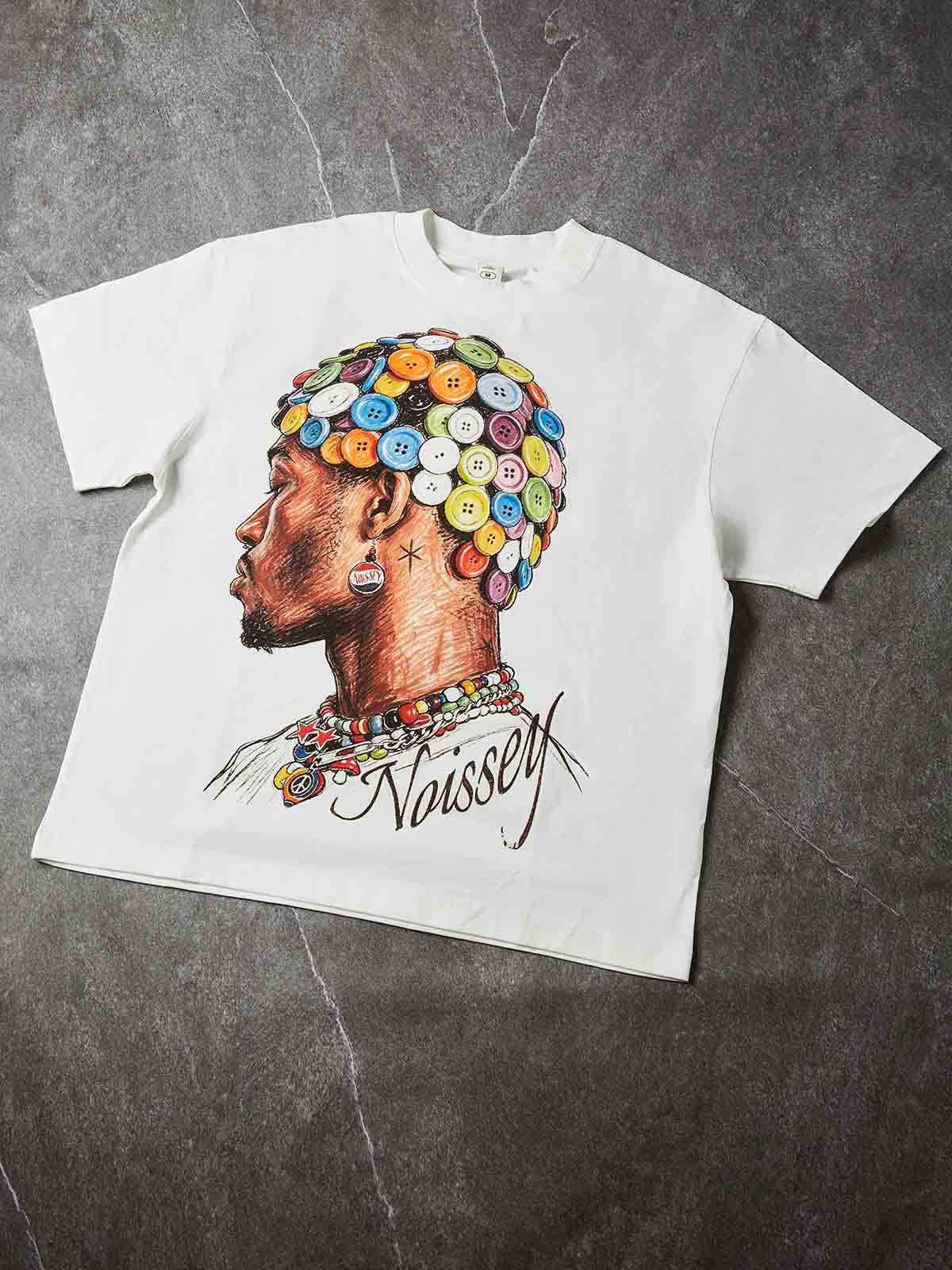 NOISSEY "Button Necklace" White Tee - DIY Combo T-Shirt