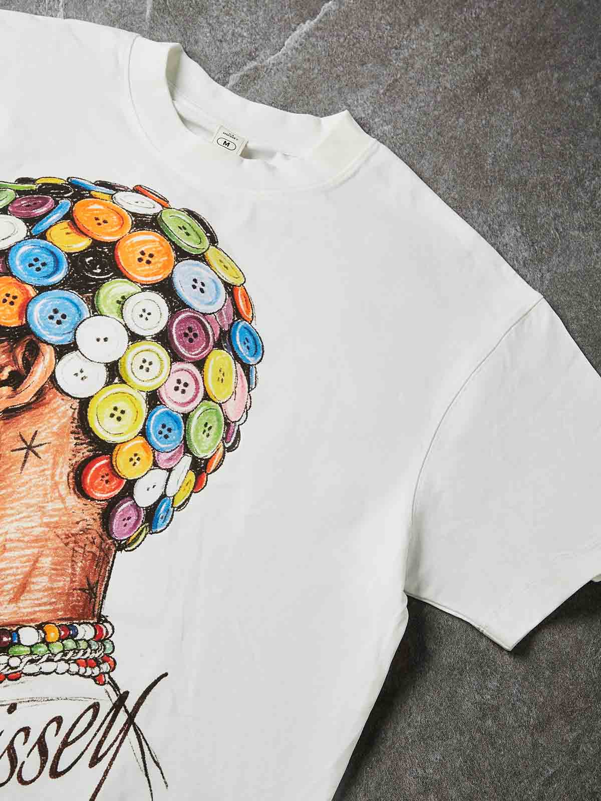 NOISSEY "Button Necklace" White Tee - DIY Combo T-Shirt