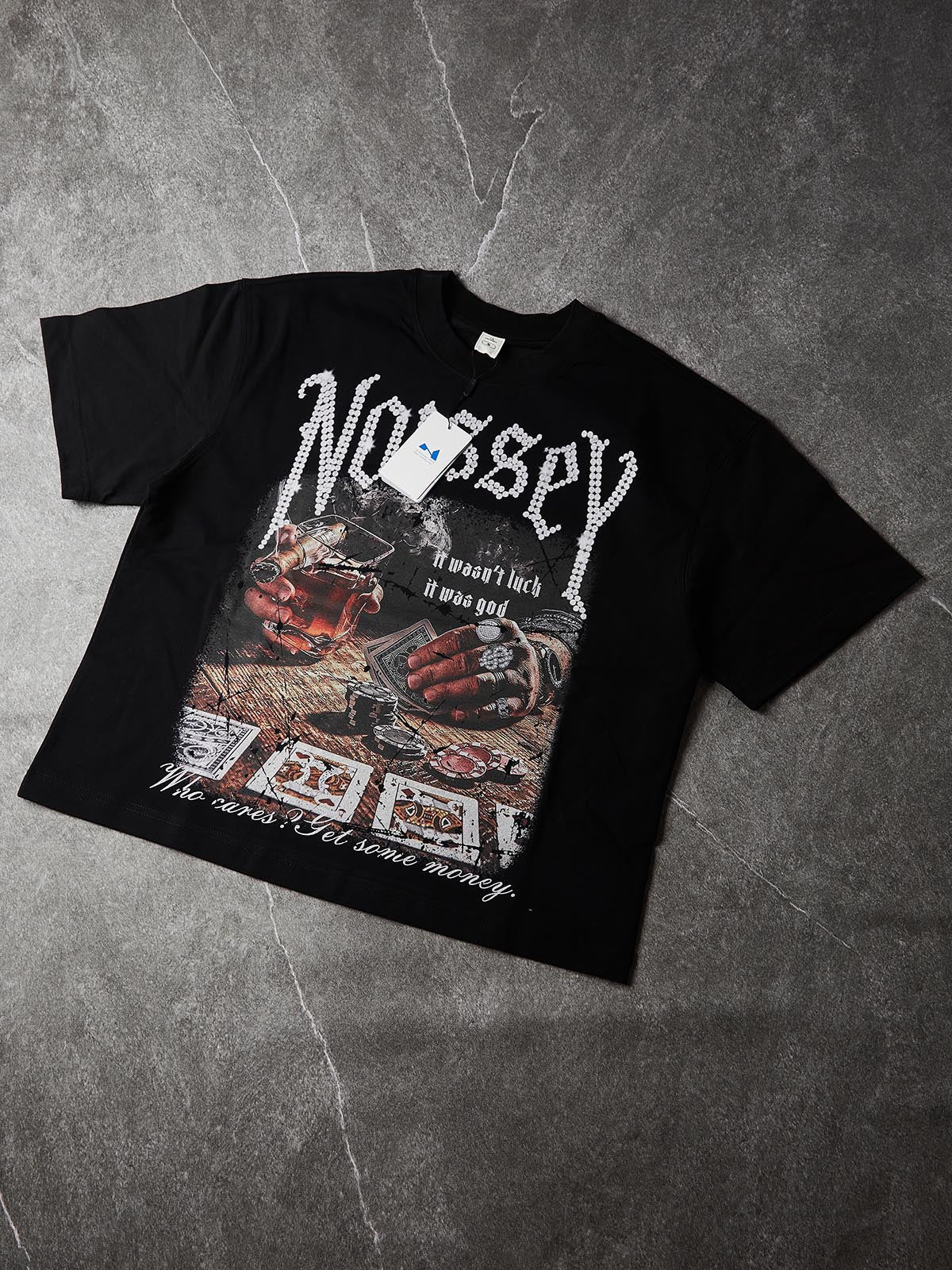 NOISSEY "Who Cares? Get Some Money" Tee - Jet Black 255G Heavyweight Boxy Oversized Gothic Diamond T-Shirt
