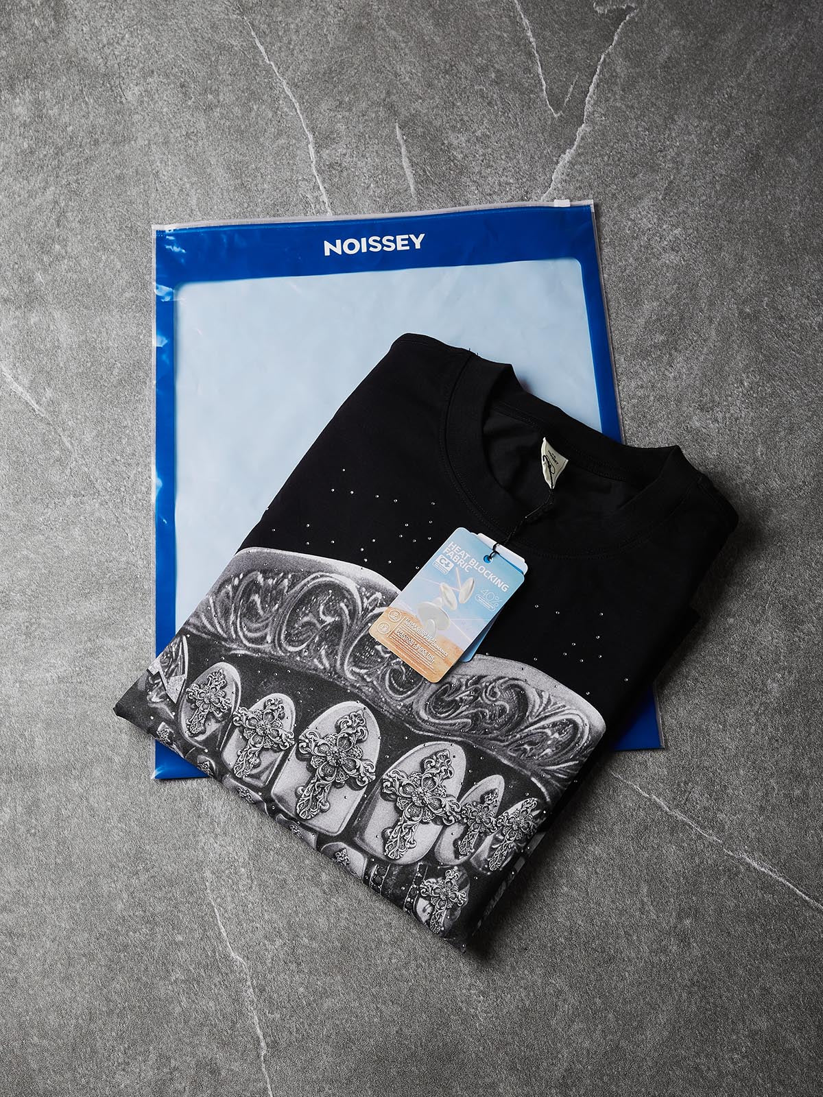 NOISSEY "Diamond Cross Grillz" Silver Cross Graphic Art Heavyweight T-Shirt