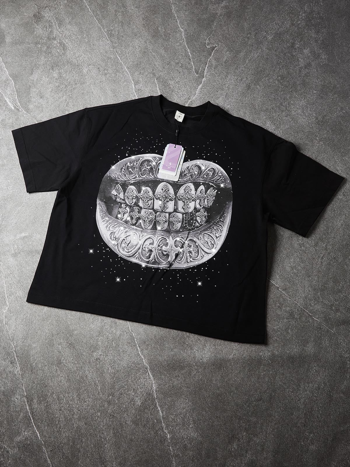 NOISSEY "Diamond Cross Grillz" Silver Cross Graphic Art Heavyweight T-Shirt