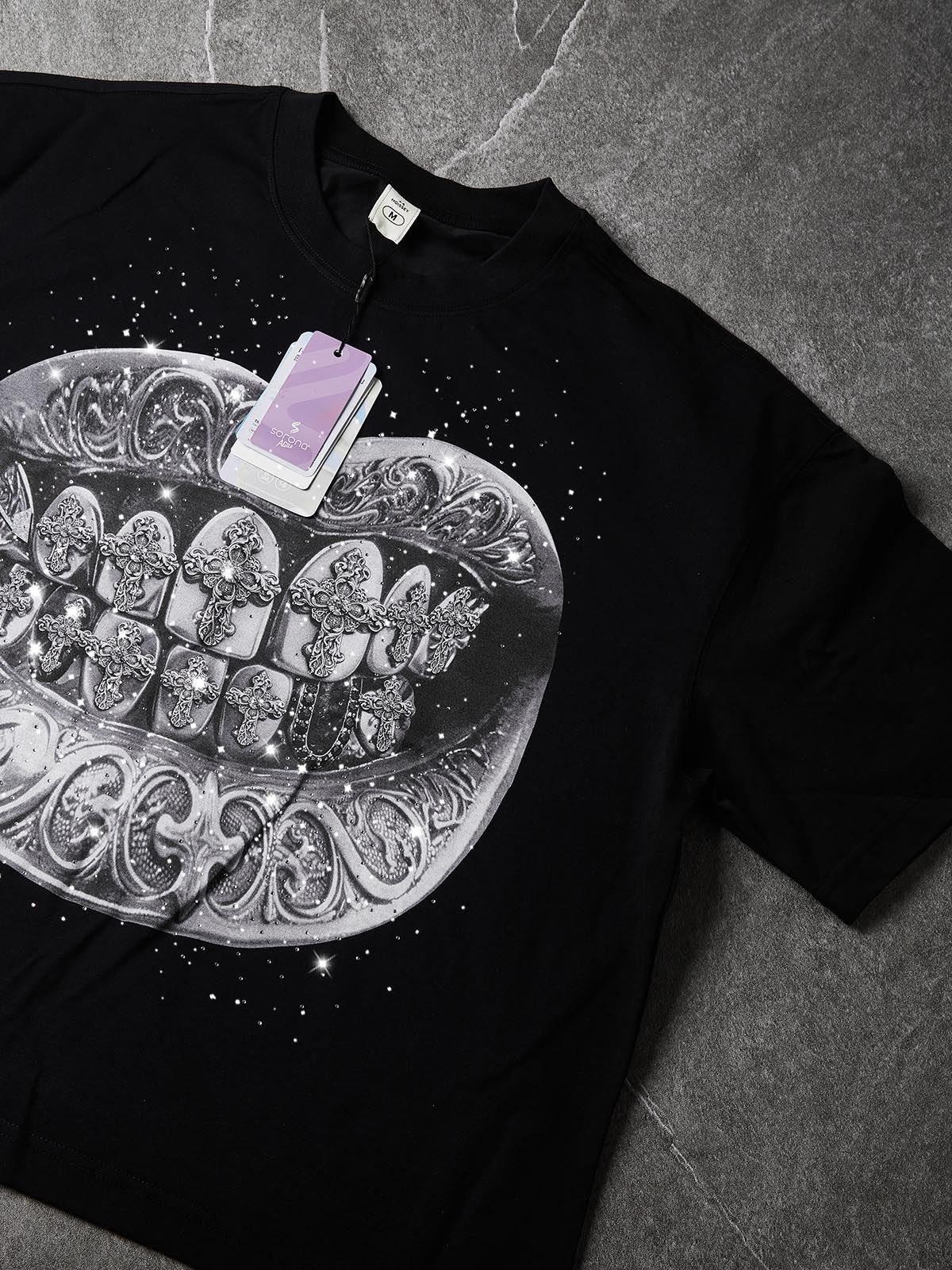 NOISSEY "Diamond Cross Grillz" Silver Cross Graphic Art Heavyweight T-Shirt
