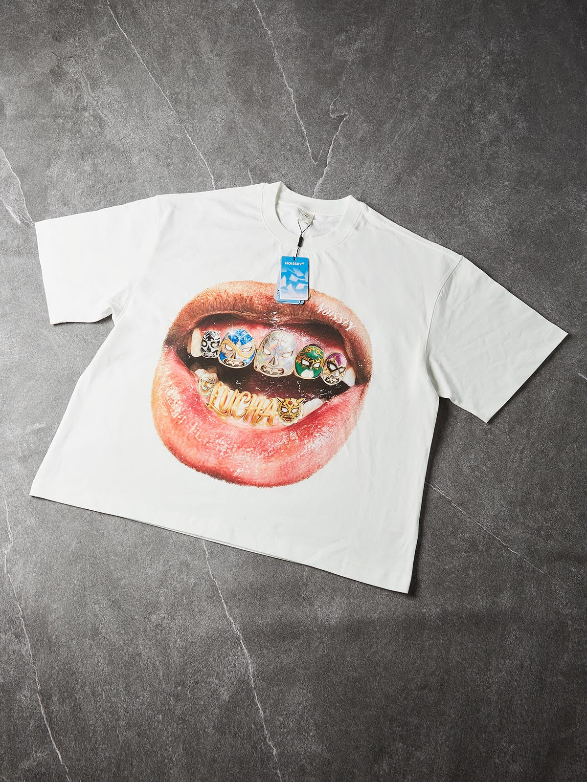 NOISSEY "Lucha Grillz" Wrestling Mask Iced-Out Art Print Oversized T-Shirt