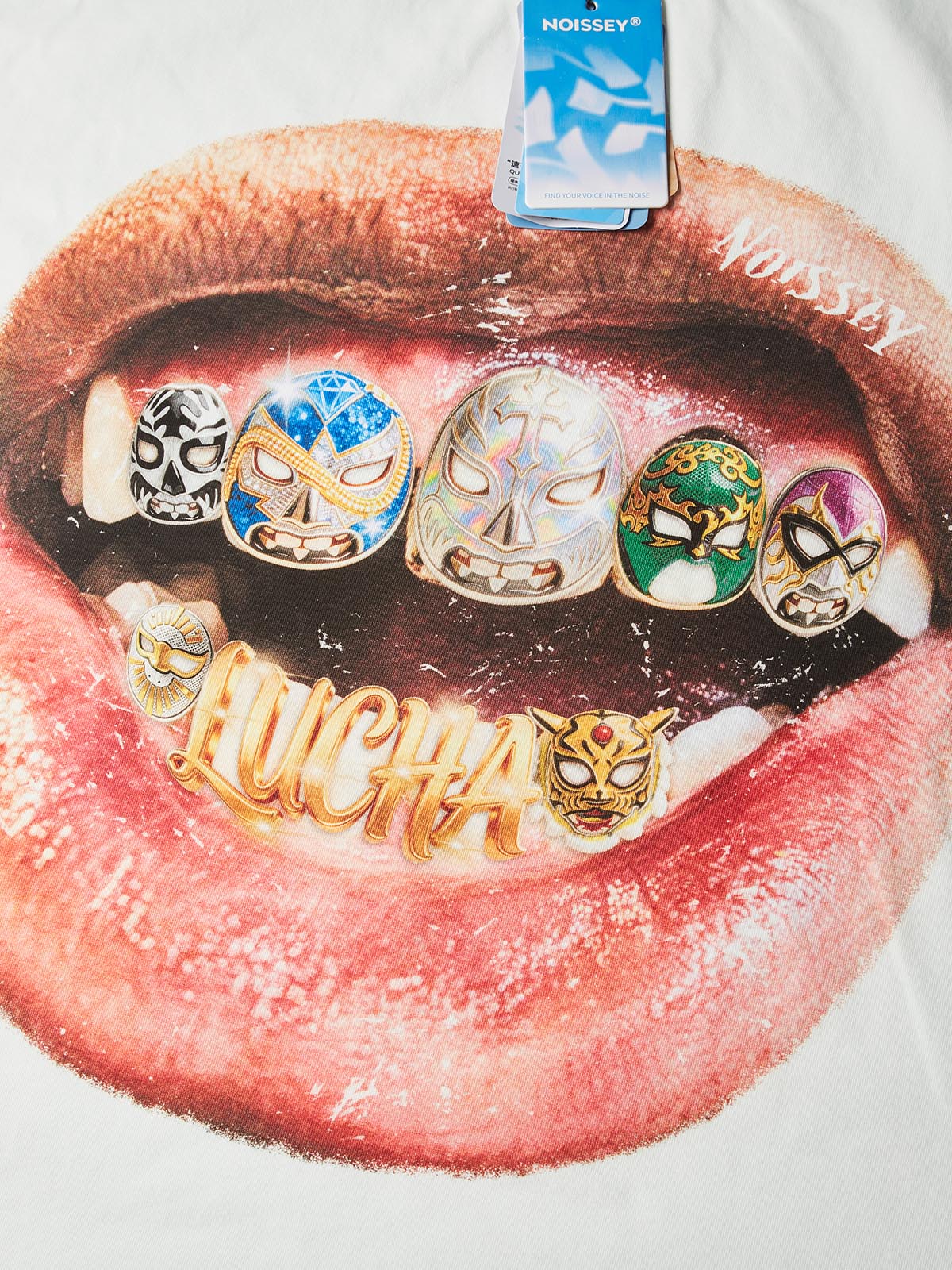 NOISSEY "Lucha Grillz" Wrestling Mask Iced-Out Art Print Oversized T-Shirt