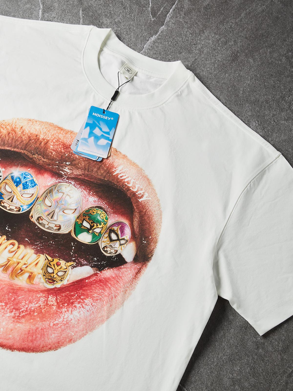 NOISSEY "Lucha Grillz" Wrestling Mask Iced-Out Art Print Oversized T-Shirt