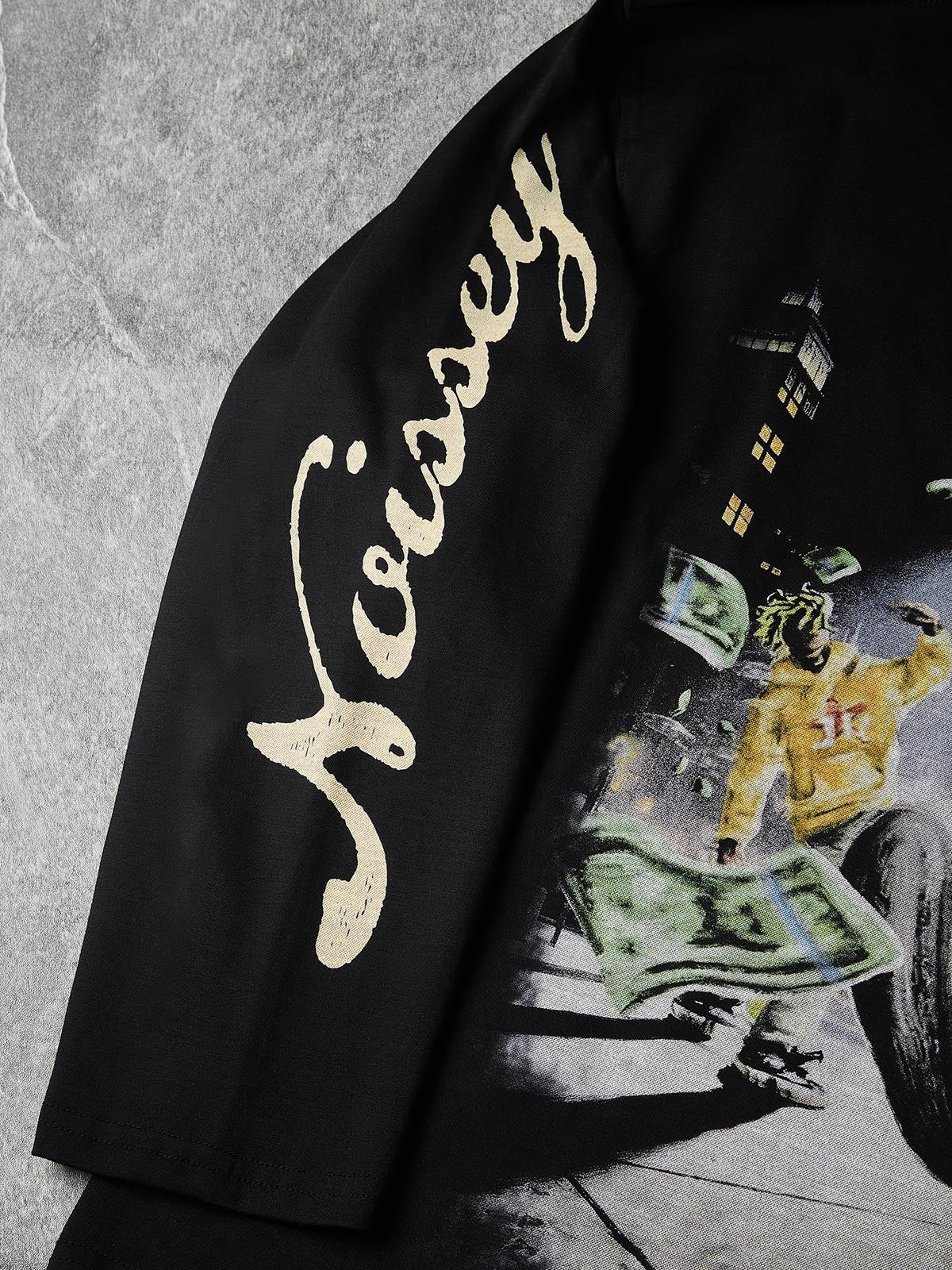 NOISSEY New York Night Heli-Cash Graphic Art Little Oversized Long Sleeve Shirt - Onyx Black