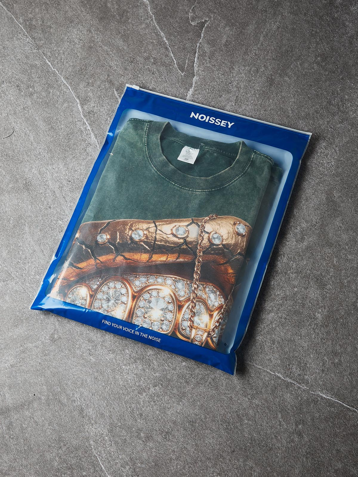 NOISSEY "Golden Cross" Washed Green Tee - Boxy Lip Print T-Shirt