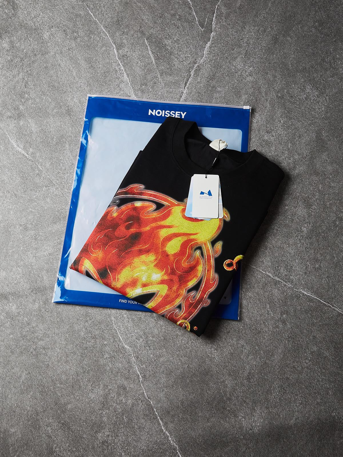 NOISSEY "Flame & Bubble" Fire Spirit Art Print T-Shirt - Onyx Black