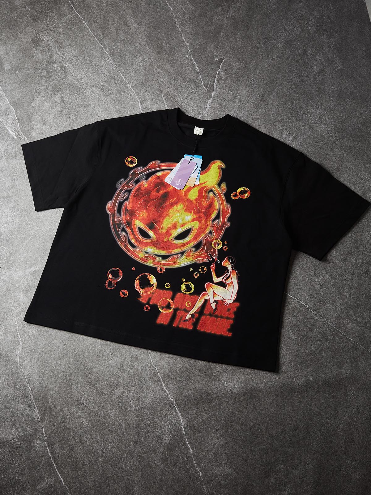 NOISSEY "Flame & Bubble" Fire Spirit Art Print T-Shirt - Onyx Black