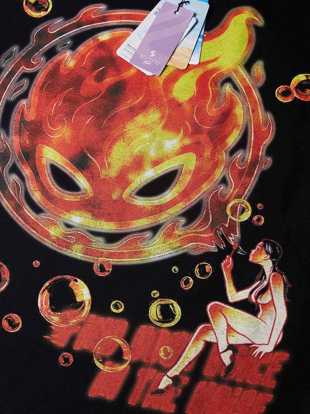 NOISSEY "Flame & Bubble" Fire Spirit Art Print T-Shirt - Onyx Black