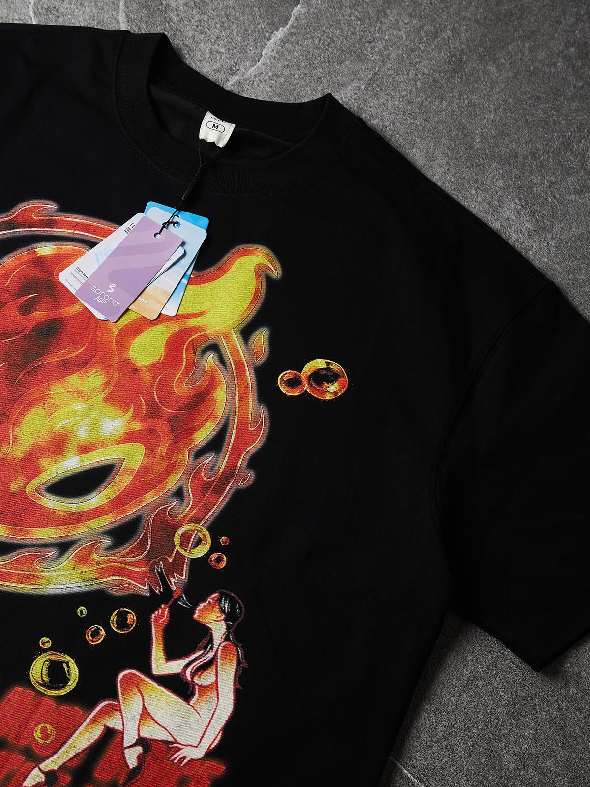NOISSEY "Flame & Bubble" Fire Spirit Art Print T-Shirt - Onyx Black