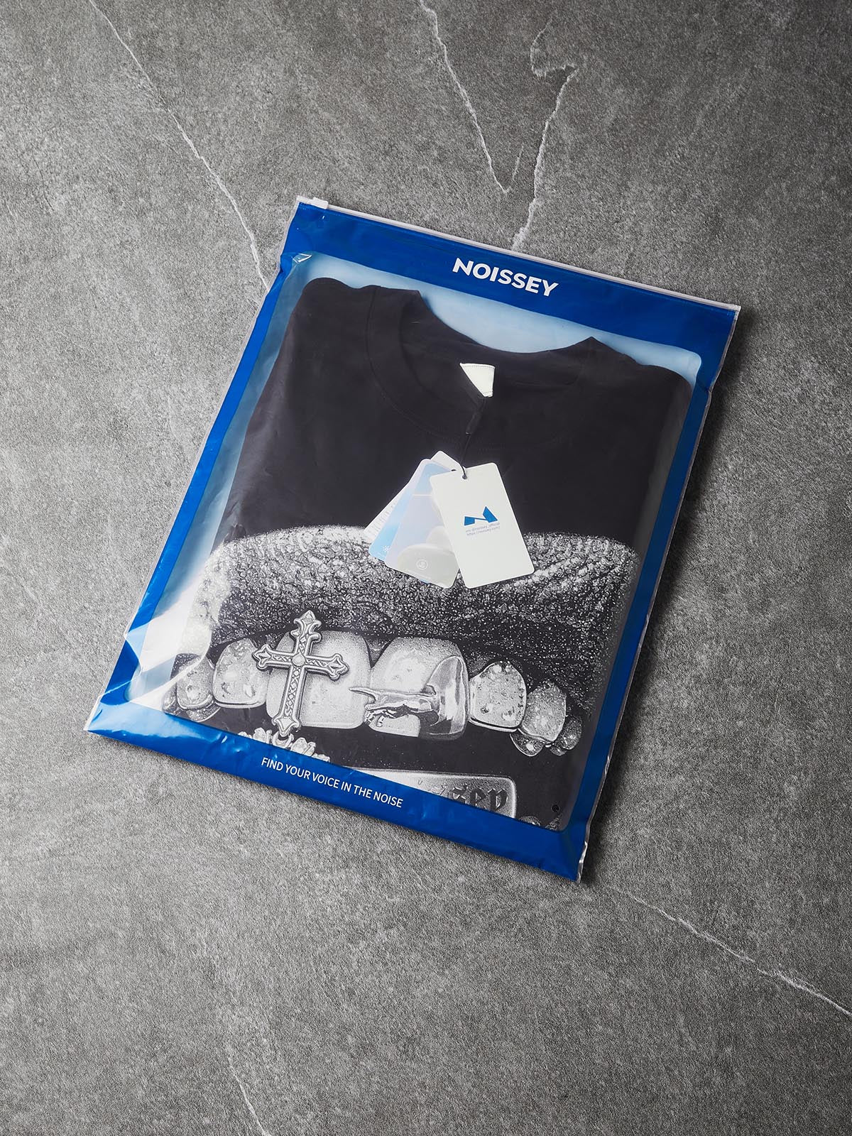 NOISSEY "Silver Grillz Lips" Black Tee - DIY Combo T-Shirt