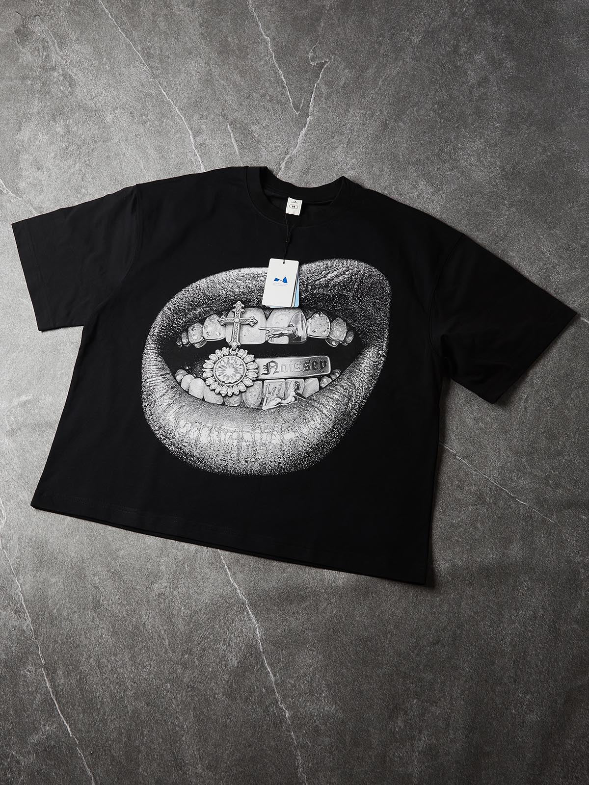 NOISSEY "Silver Grillz Lips" Black Tee - DIY Combo T-Shirt