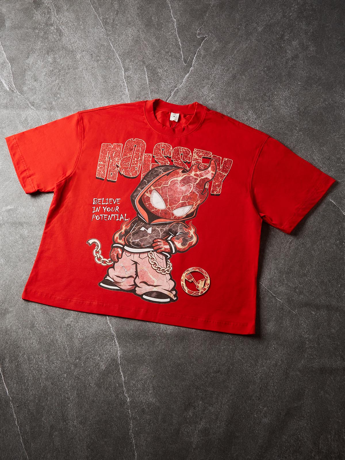 NOISSEY "Marble Spark" Red Tee - Boxy Glitter T-Shirt