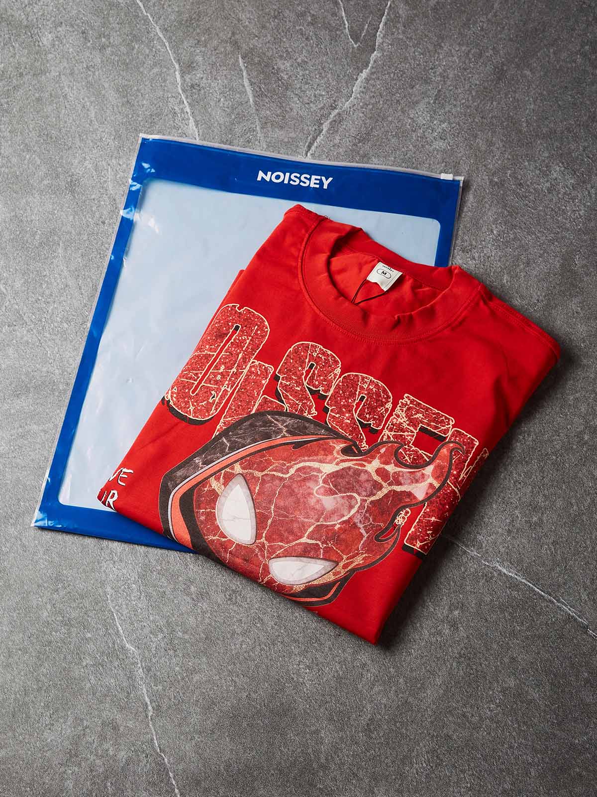 NOISSEY "Marble Spark" Red Tee - Boxy Glitter T-Shirt