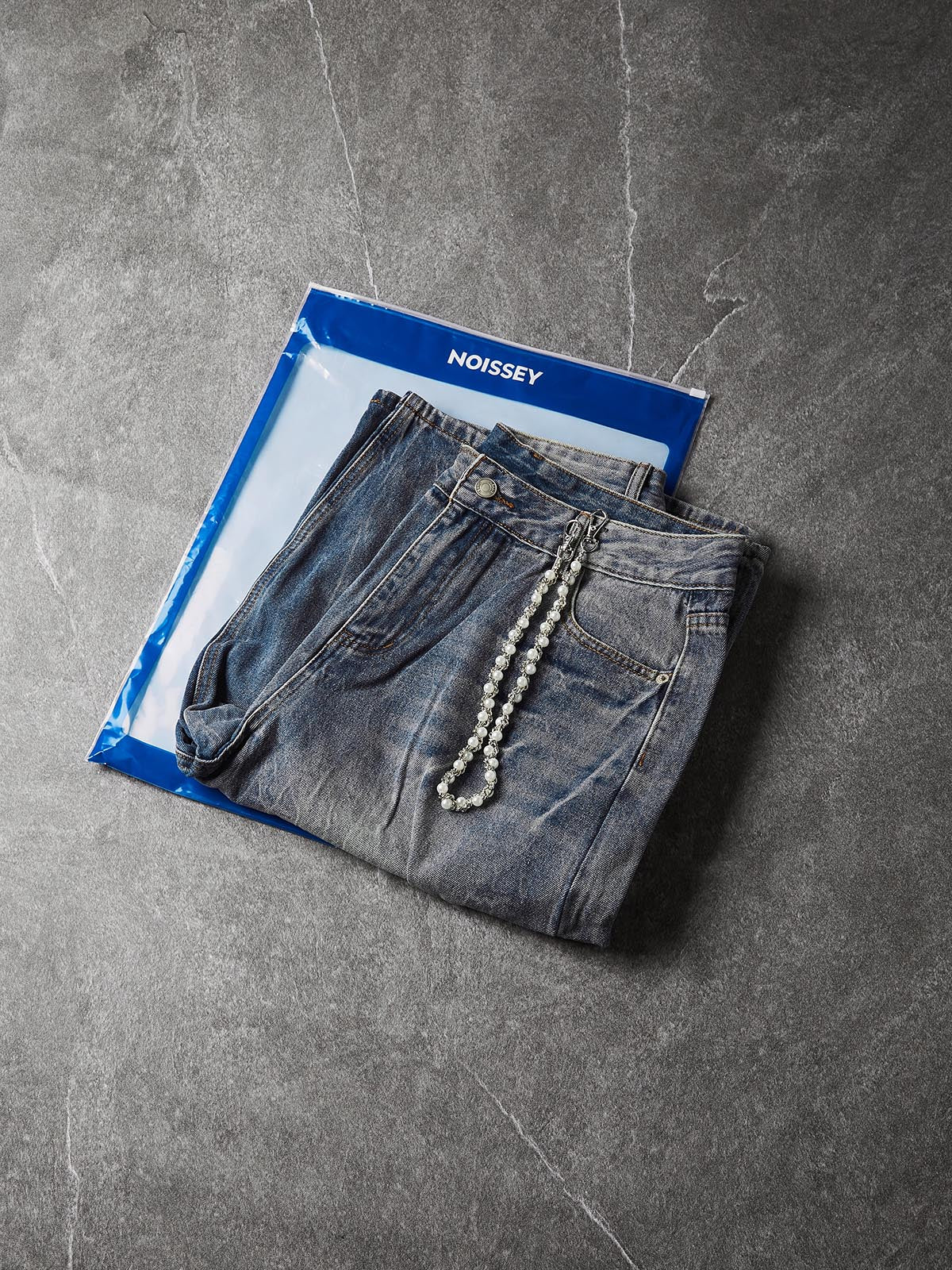 NOISSEY Ocean Washed Relaxed Denim Shorts (Premium Jewelry Chain Included) - Vintage Indigo
