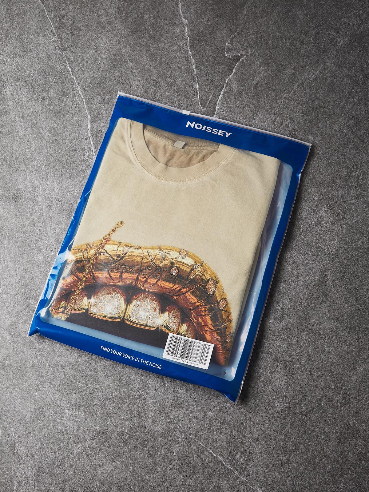 NOISSEY "Desert Gold" Diamond Grillz & Cross Chain Tee - Sand/Beige