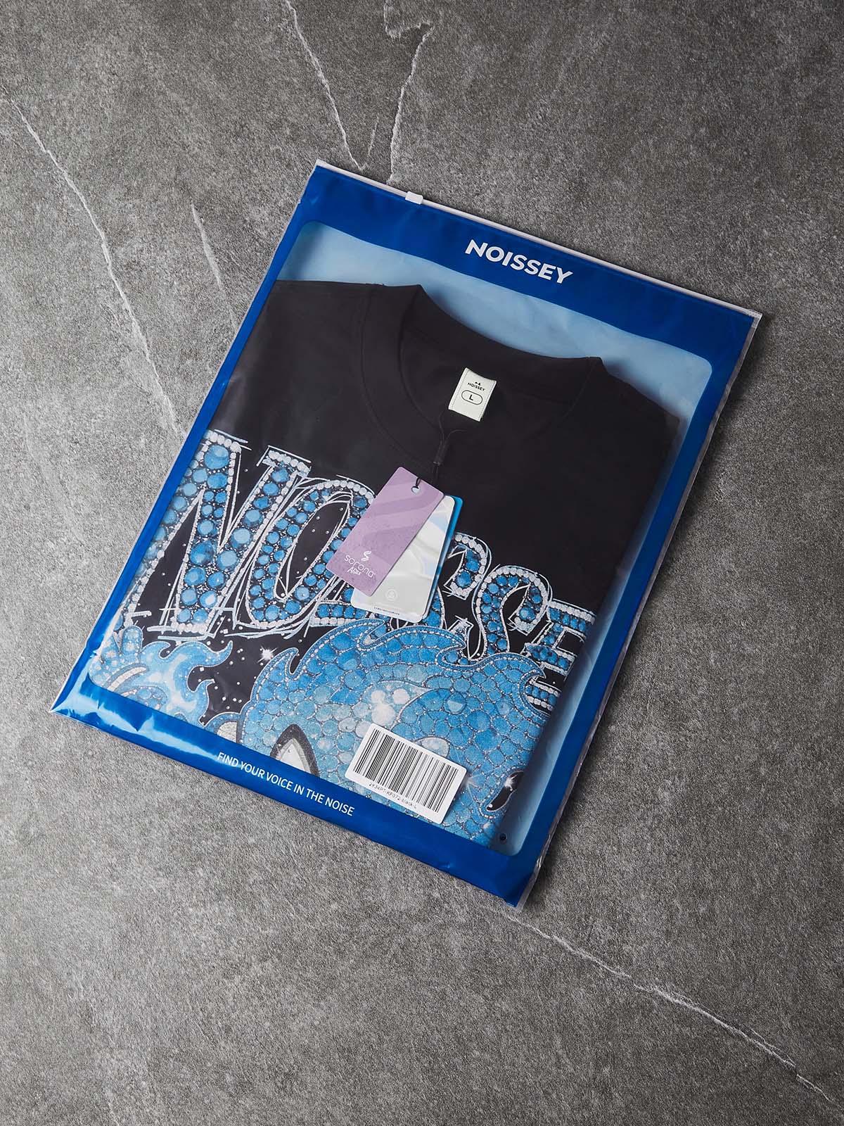 NOISSEY "Blue Ignite" Boxy Heavyweight Crystal Art Tee - Midnight Black