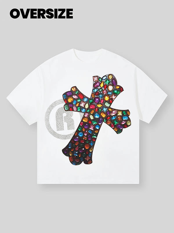 BOUNCE BACK© Gemstone cross shimmering text print T-shirt