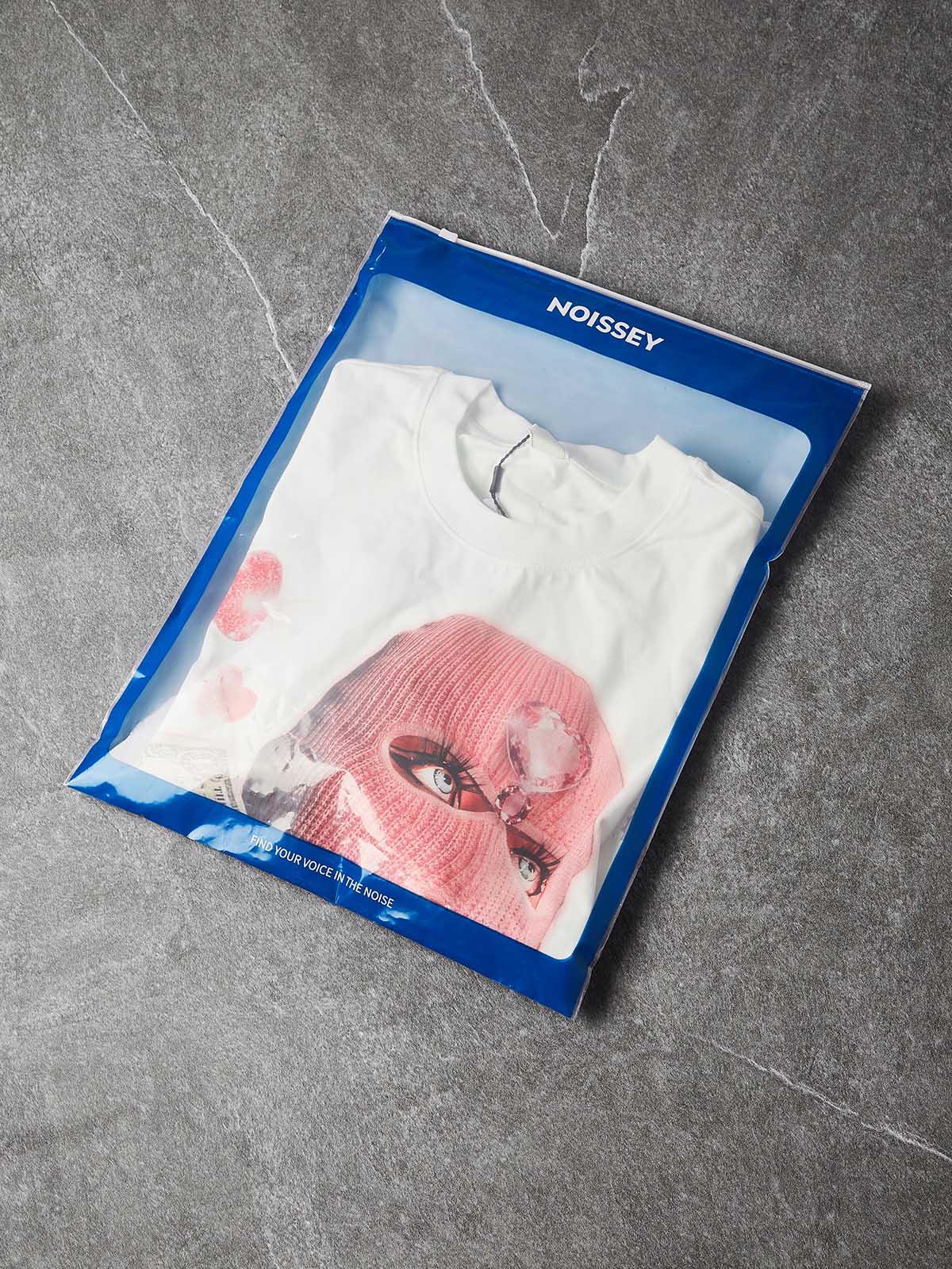 NOISSEY "Balaclava Pink Trap Girl" Tee - Clean White 255G Heavyweight Boxy Oversized Money Graphic T-Shirt