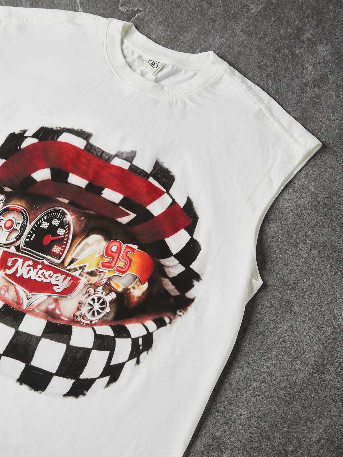 NOISSEY "Checkered Racing Lips" Heavyweight Tanktop - White Boxy Graphic Tank