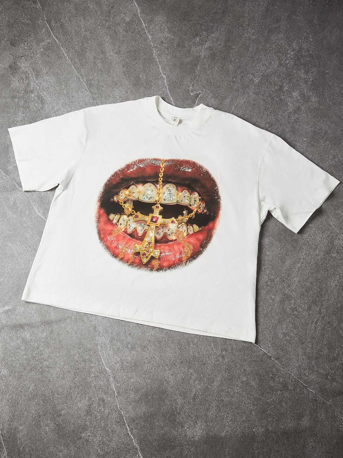 NOISSEY "Golden Cross Grills" Tee - Clean White Boxy Luxury Streetwear T-Shirt