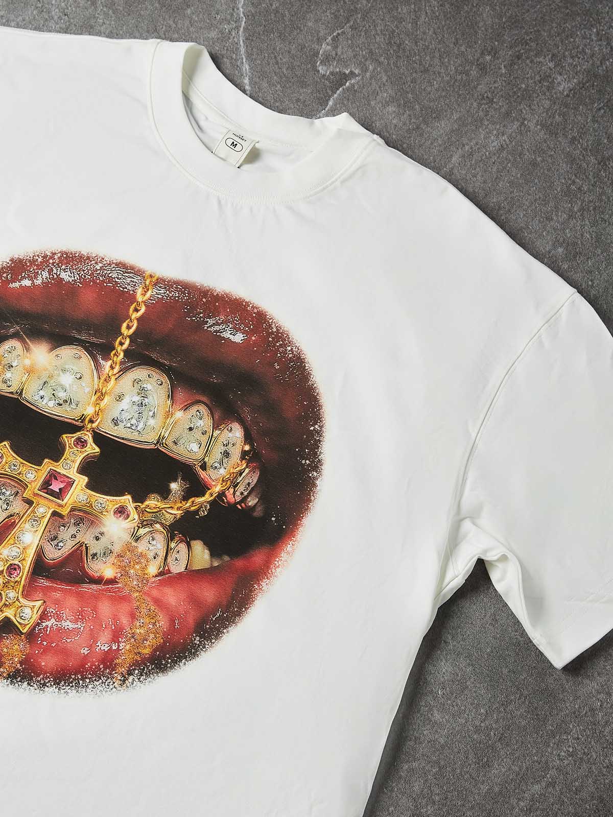 NOISSEY "Golden Cross Grills" Tee - Clean White Boxy Luxury Streetwear T-Shirt
