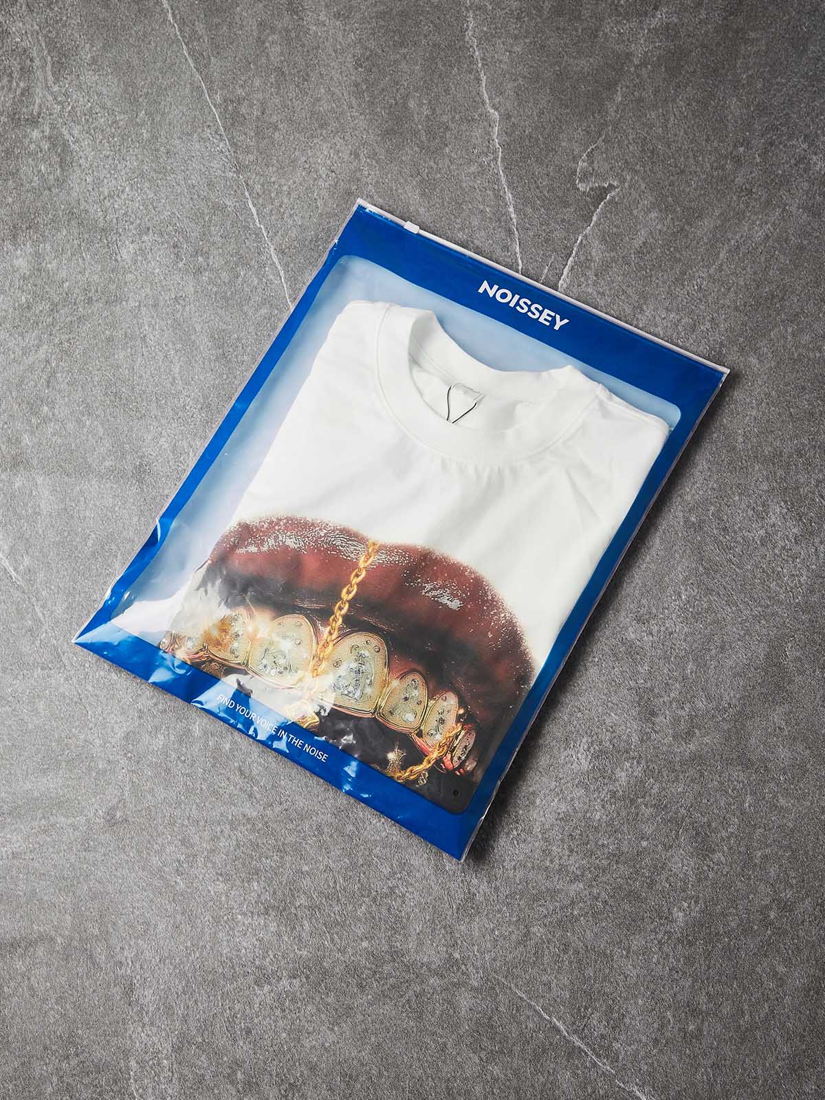 NOISSEY "Golden Cross Grills" Tee - Clean White Boxy Luxury Streetwear T-Shirt