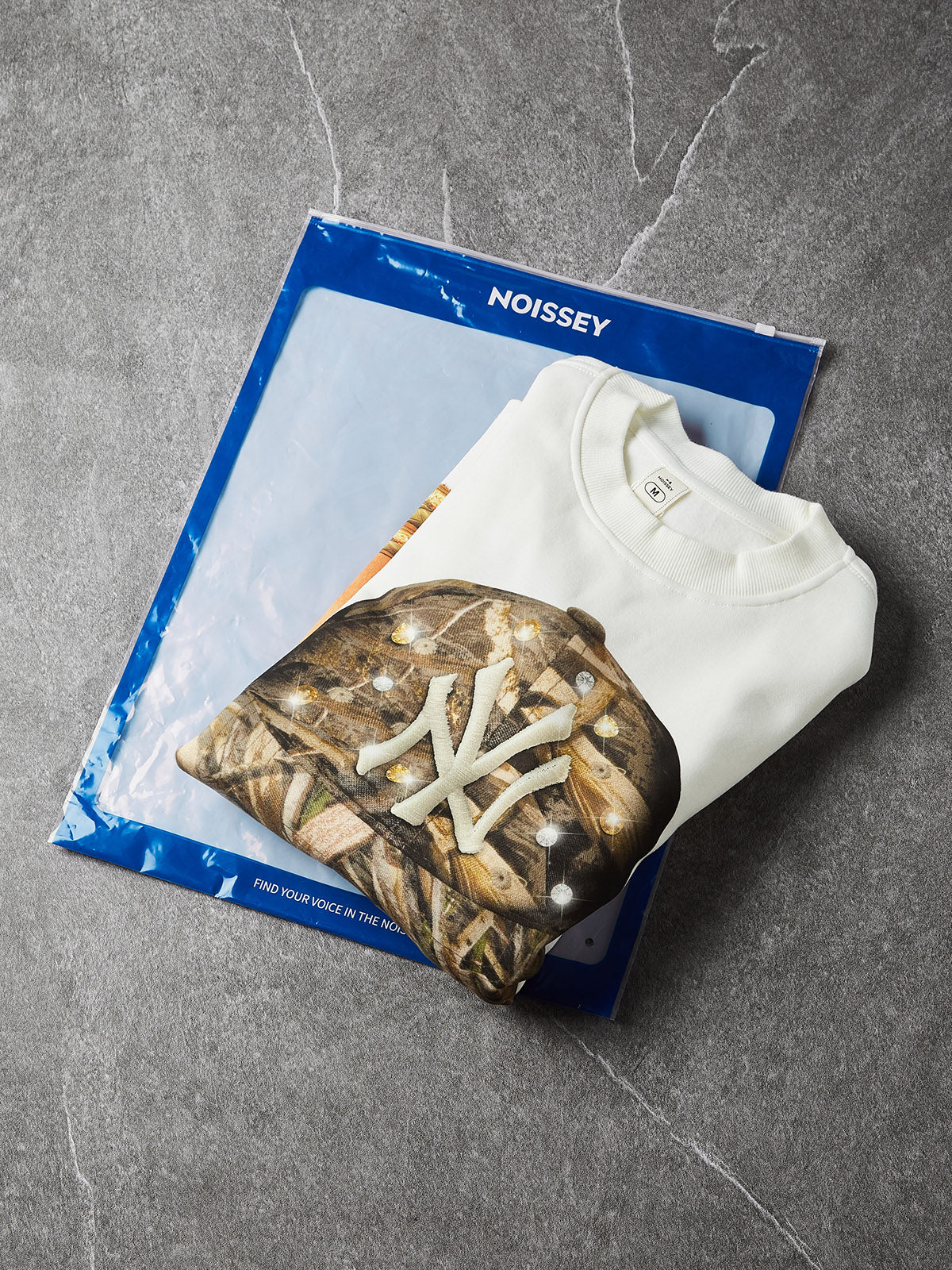 NOISSEY Real Tree Camo "Rhinestone NY" Portrait Layered Long Sleeve