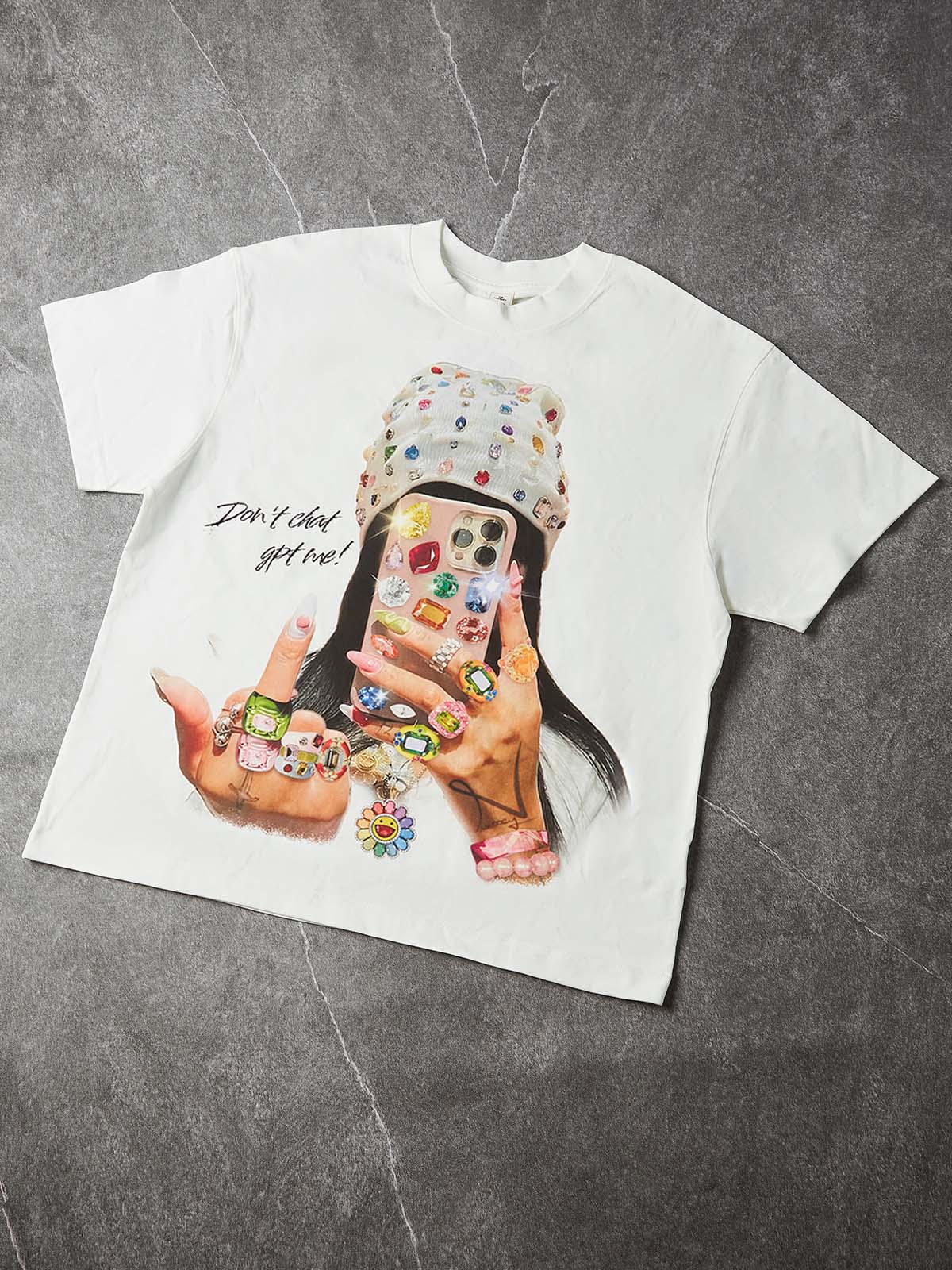 NOISSEY "Don't ChatGPT Me" Mirror Selfie T-Shirt - White 255G Heavyweight Oversized Fit
