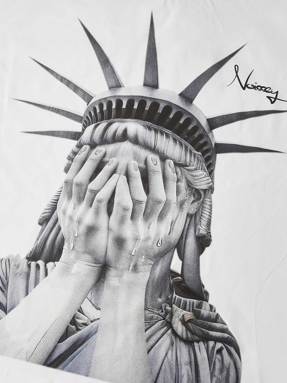 NOISSEY "Weeping Liberty" Tee - Clean White 255G Heavyweight Boxy Oversized Crying Goddess Graphic T-Shirt