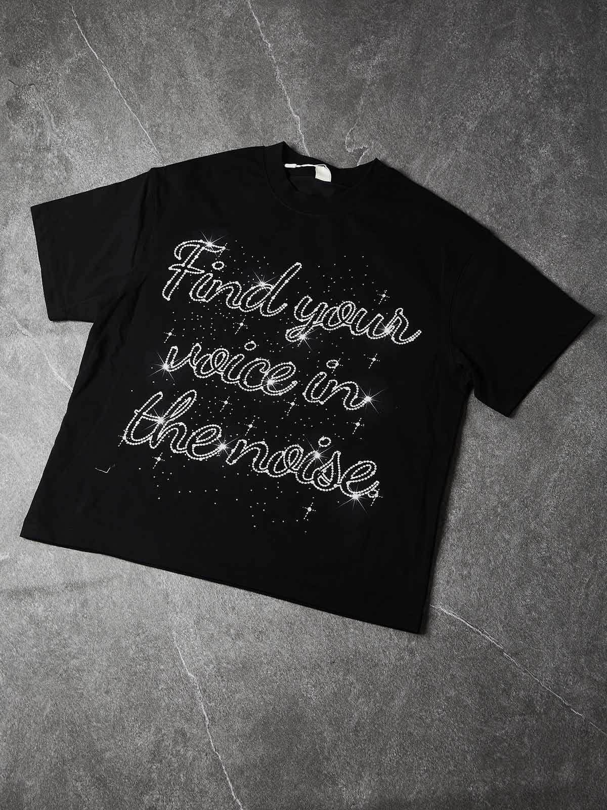 NOISSEY Starlit Signature Full-Diamond Quote Heavyweight Tee - Onyx Black