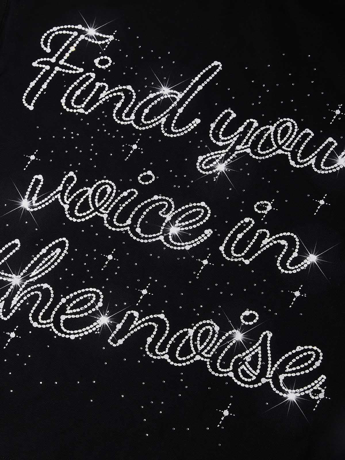 NOISSEY Starlit Signature Full-Diamond Quote Heavyweight Tee - Onyx Black