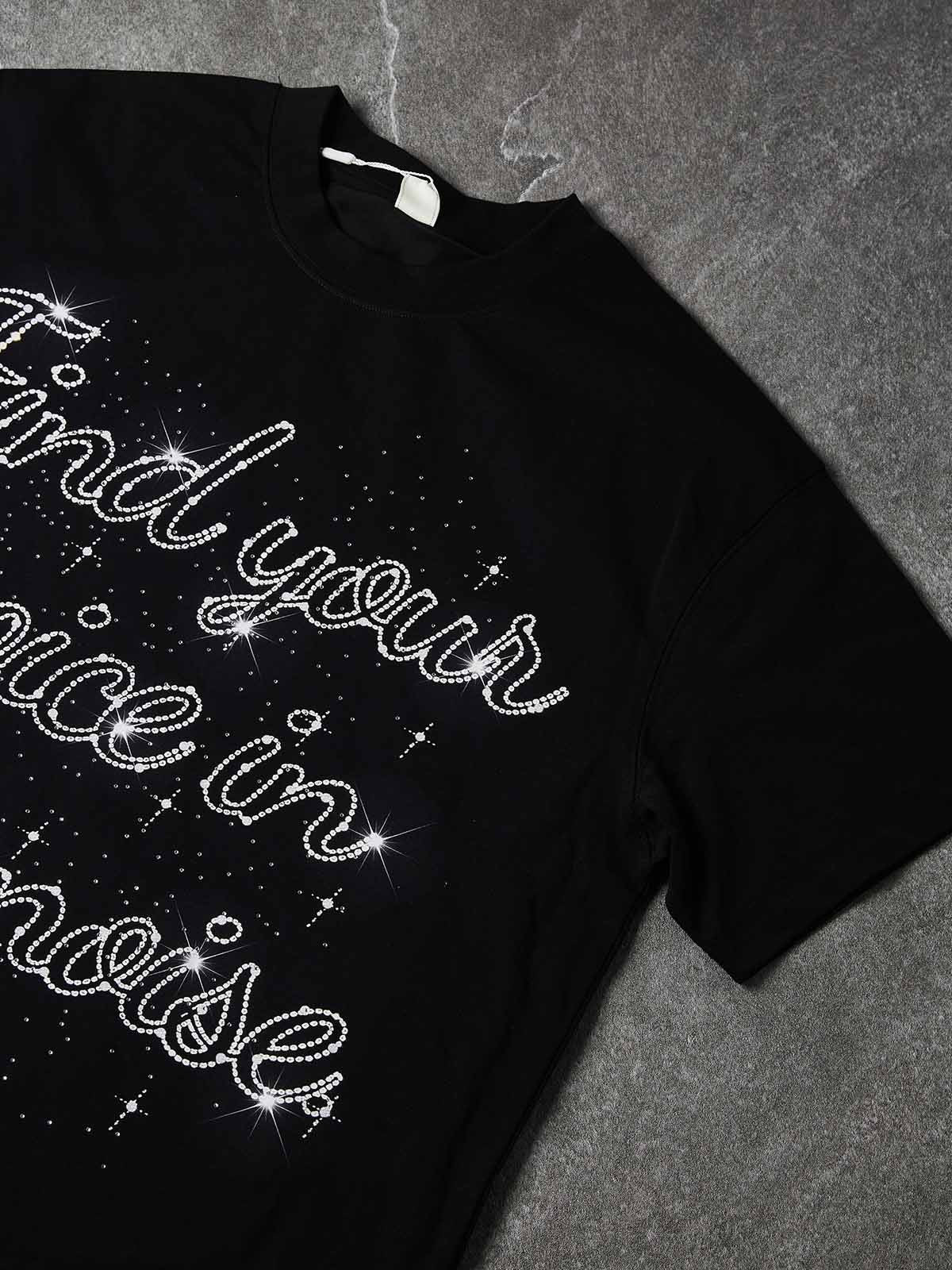 NOISSEY Starlit Signature Full-Diamond Quote Heavyweight Tee - Onyx Black