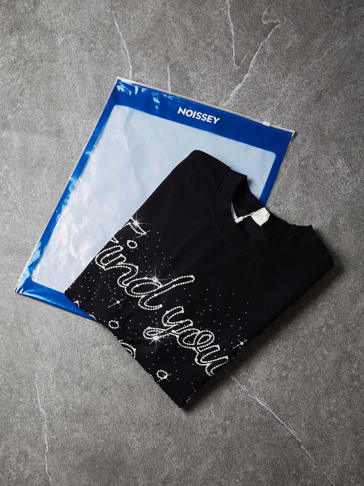 NOISSEY Starlit Signature Full-Diamond Quote Heavyweight Tee - Onyx Black
