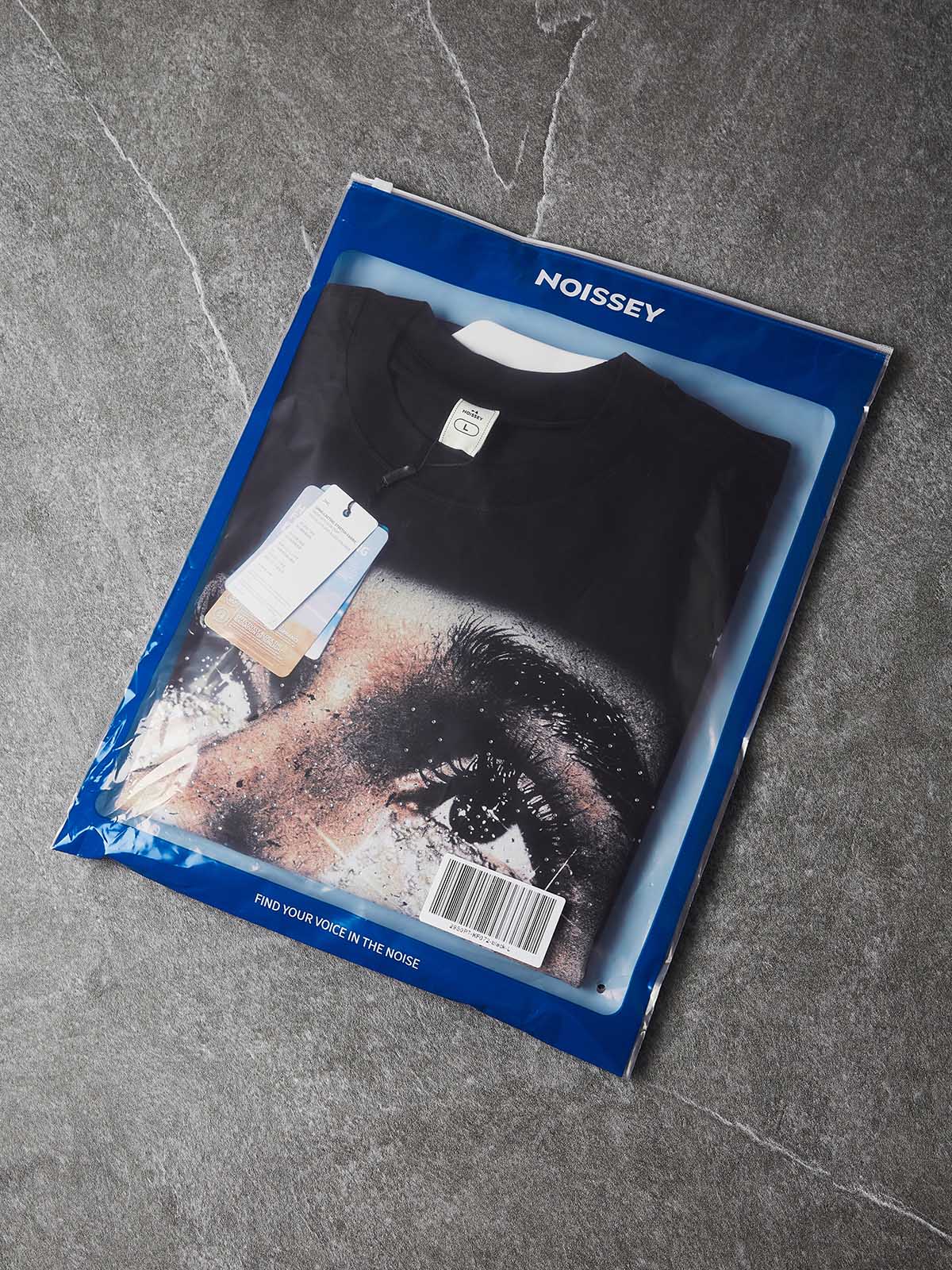 NOISSEY "Peace & Love" Black Boxy Tee - Diamond Tears Graphic