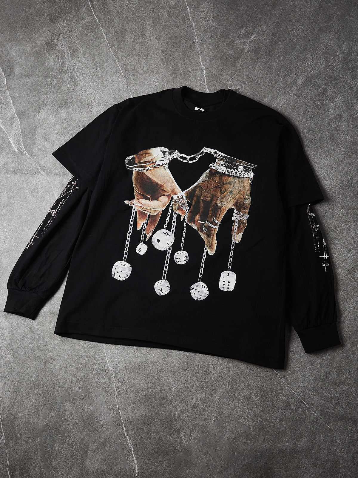 "Make a Promise" Print Long Sleeve with Diamond Accents on Sleeves