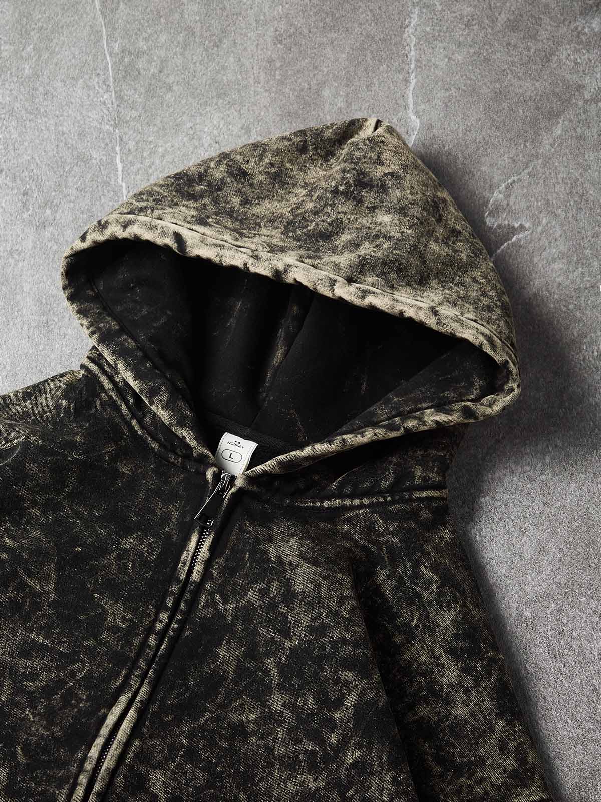 NOISSEY Vintage Washed Black Pearl Necklace Accessory & Printed Cross Zip-Up Hoodie